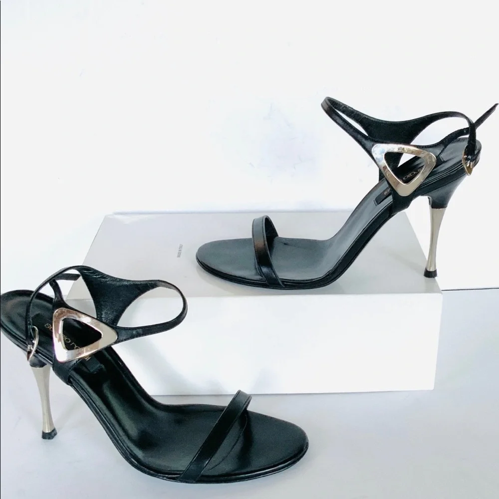 Sergio Rossi black  silver stiletto sandals heels 37.5